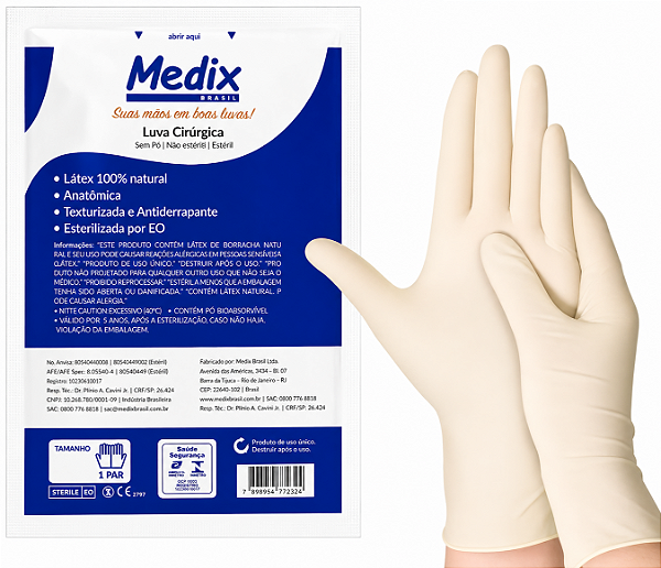 LUVA CIRURGICA LATEX C/PO - 6,5 - CX/10 -MEDIX