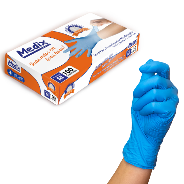 LUVA NITRILICA S/PO AZUL - M - CX/100 - MEDIX