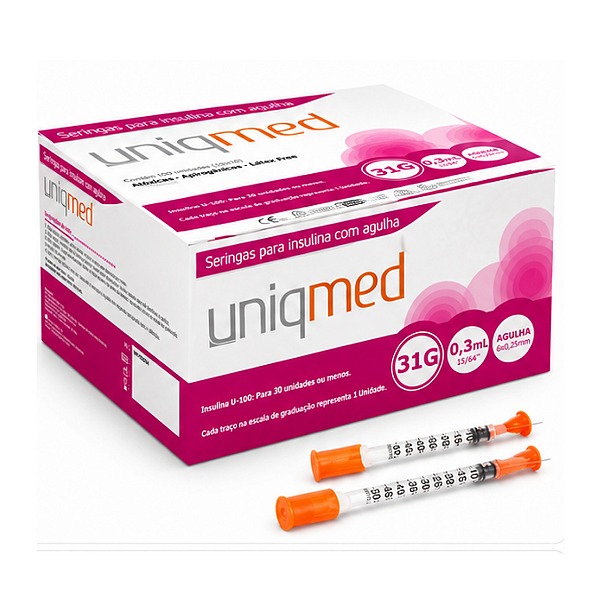 SERINGA INSULINA 0,3ML 6X0,25  15/64 31G C/AG - PCT/10 - UNIQMED
