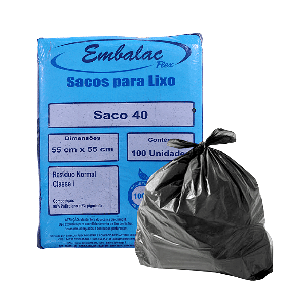 SACO DE LIXO PRETO 40 LITROS- PCT/100 - EMBALAC