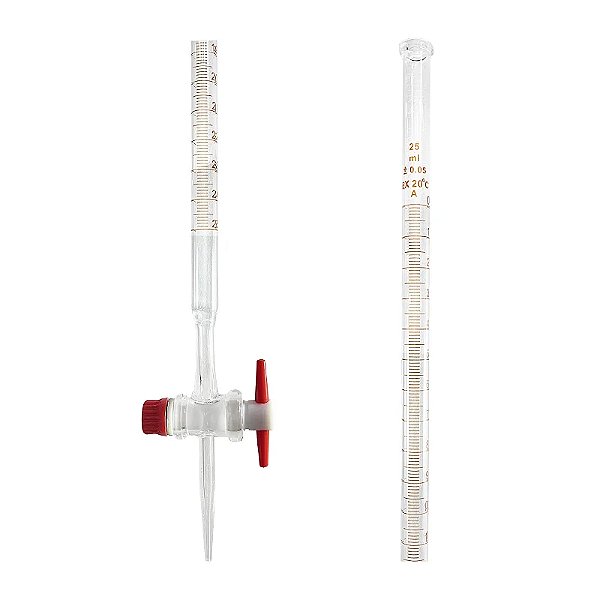 BURETA 50ML GRADUADA VIDRO BORO 3.3 C/ TORNEIRA DE TEFLON