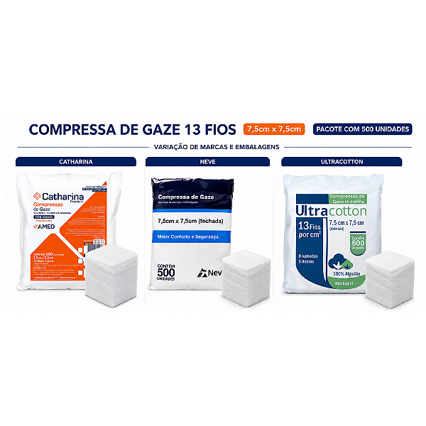 COMPRESSA DE GAZE 13 FIOS 7,5X7,5CM - PCT/500