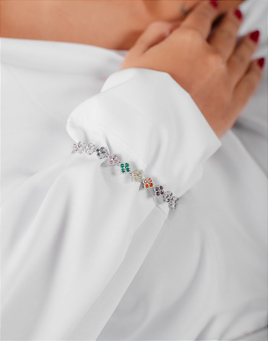 Pulseira Designer Trevo Prata Colorido | Inspiração V. Cleef