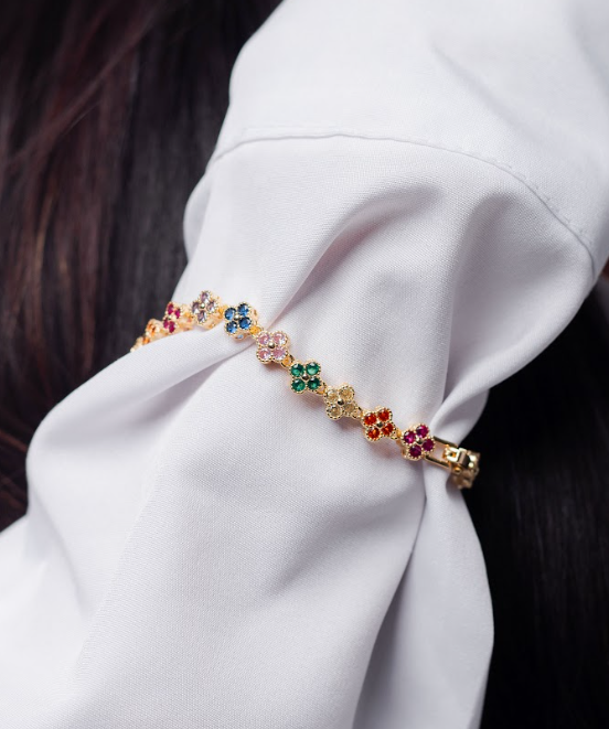 Pulseira Designer Trevo Dourado Colorido | Inspiração V. Cleef
