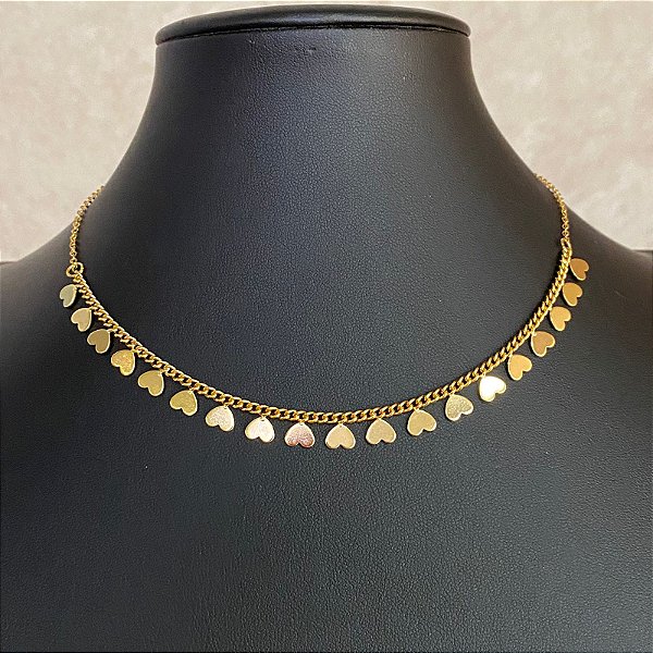 Colar Choker Coração Invertido Dourado