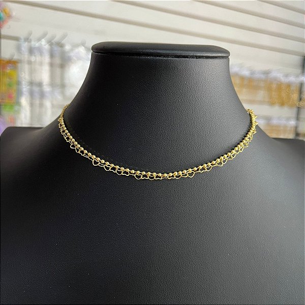 Colar Choker Duplo Mini Coração Dourado