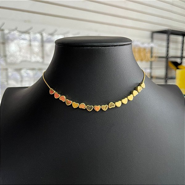 Colar Choker Corações Dourado