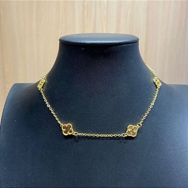 Colar Choker Trevo P Dourado