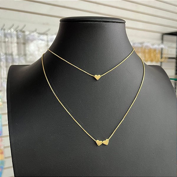 Colar Choker Duplo Coração Dourado