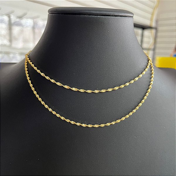 Colar Choker Duplo Cordão Torcido Dourado