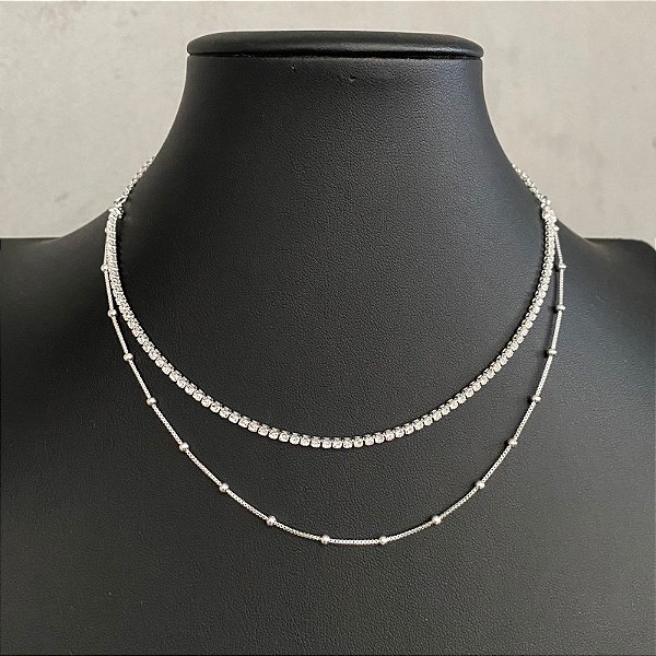 Colar Choker Veneziana/Bolinhas Prata