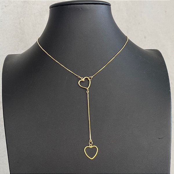 Colar Choker Gravata Coração Dourado