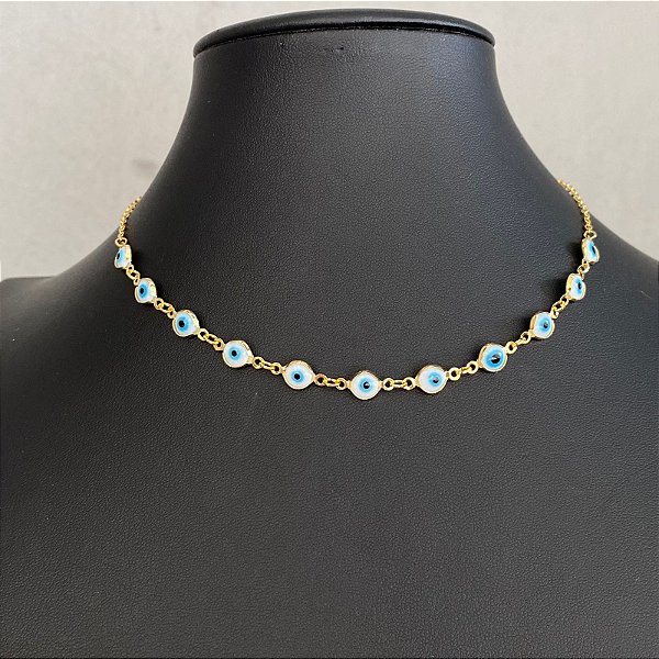 Colar Choker Dourado Olho Grego