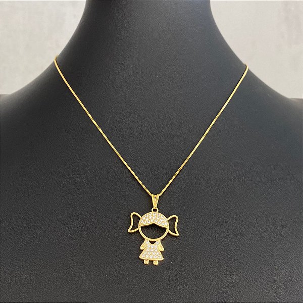 Colar Pingente Menina Dourado