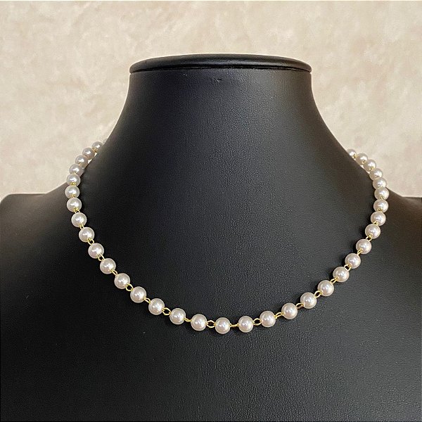 Colar Choker Pérolas Dourado