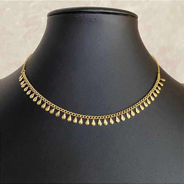 Colar Choker Gota Invertida Dourado