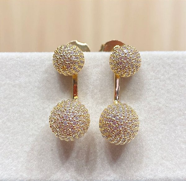Brinco Cravejado Zircônia Modelo Piercing Dourado