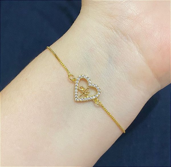 Pulseira Coração Fé Dourada