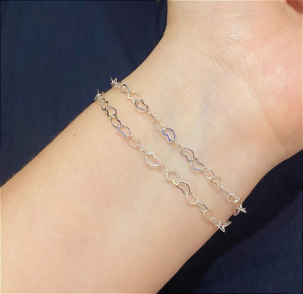 Pulseira Dupla Coração Prata