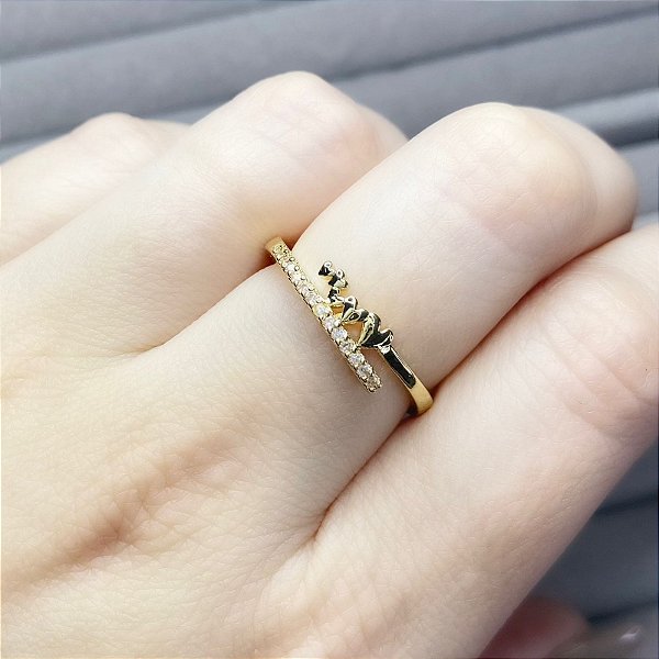 Anel Affeto Dourado Cravejado