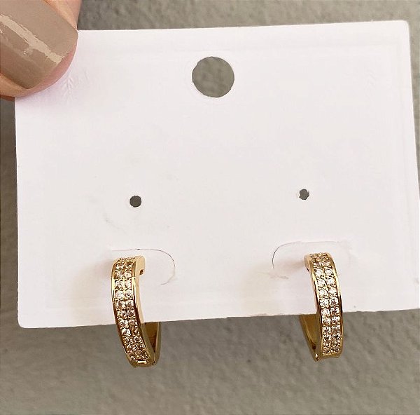 Brincos Argola Meio Coração Cravejado Prata/Dourado