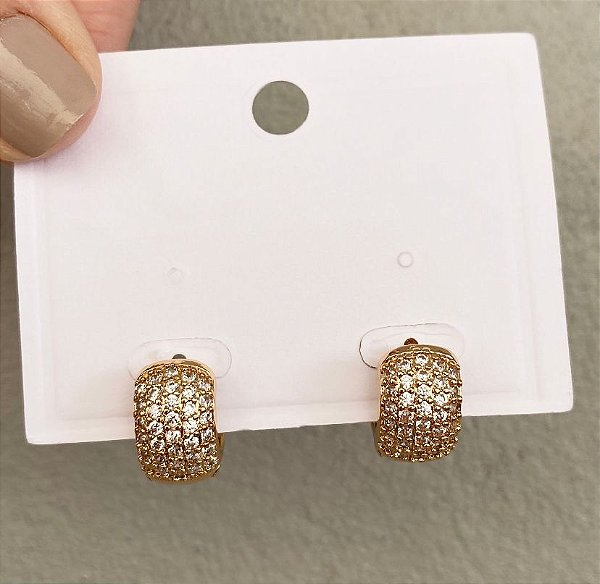 Brincos Argola Luxo Média Cravejado Prata/Dourado