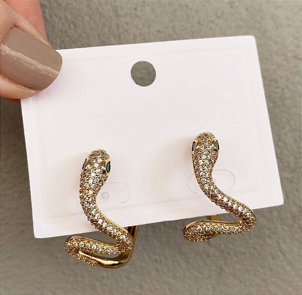 Brincos Cobra Microzircônias Dourado/Prata
