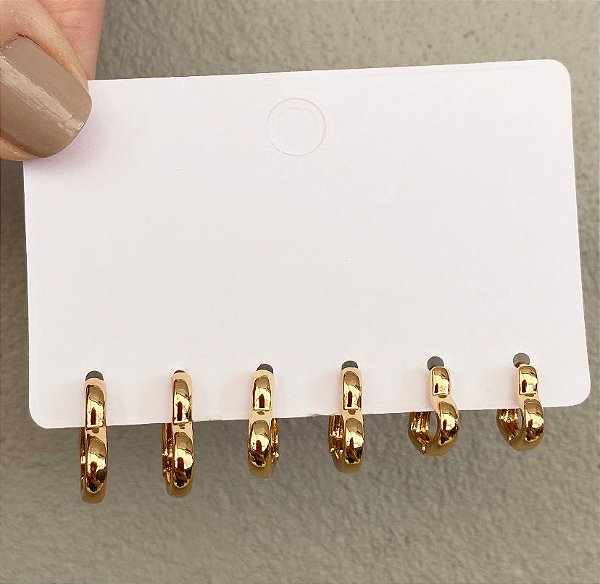 Kit 3 Brincos Argola Coração Dourado/Prata