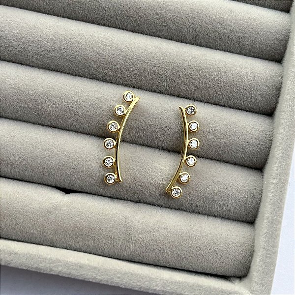 Brinco Ear Cuff Zircônia Dourado/Prata