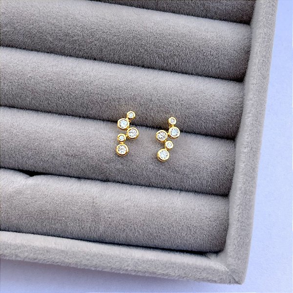 Brinco Ear Cuff Bolinhas Zircônia Dourado/Prata