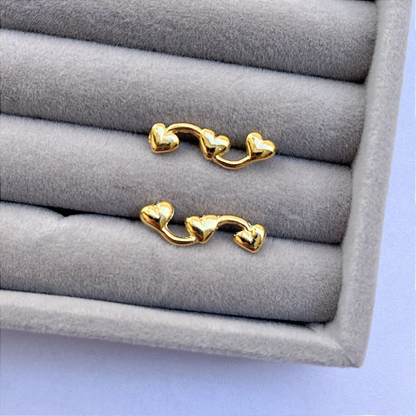 Brinco Ear Cuff Coração Dourado/Prata