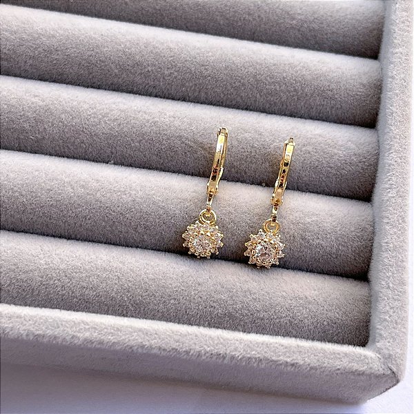 Brincos Argola Prata/Dourado Cravejados Ponto de Luz Real