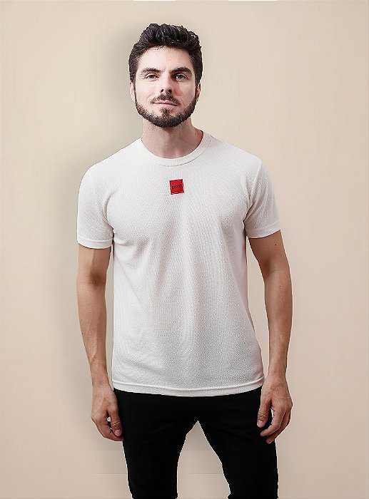 Camiseta Masculina Manga Curta Estampa Etiqueta Gola Redonda