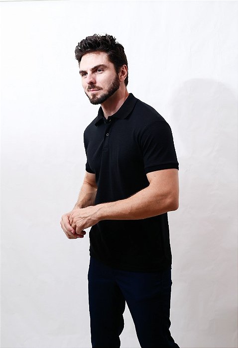 Polo Masculina Malha Waffle Com Botões Tórax