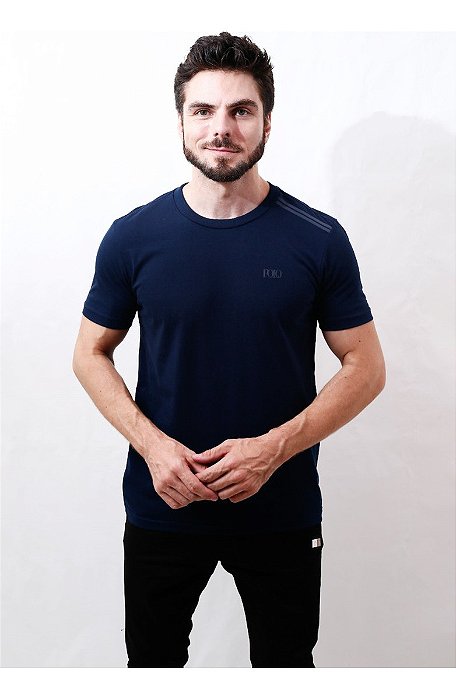 Camiseta Masculina Manga Curta Polo Bicolor Com Estampa