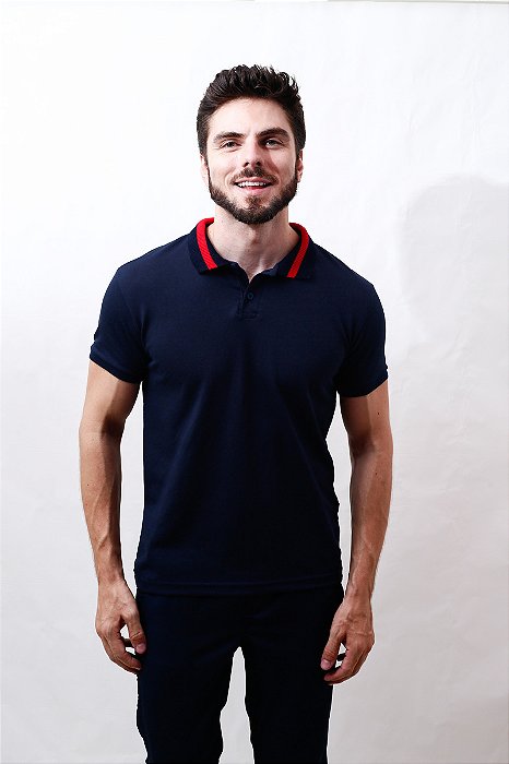 Polo Masculina Piquet Bicolor Com 2 Botões