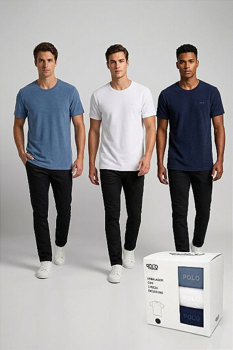 Kit 3 Camisetas Classicas Estampa Cavalinho Polo RG518