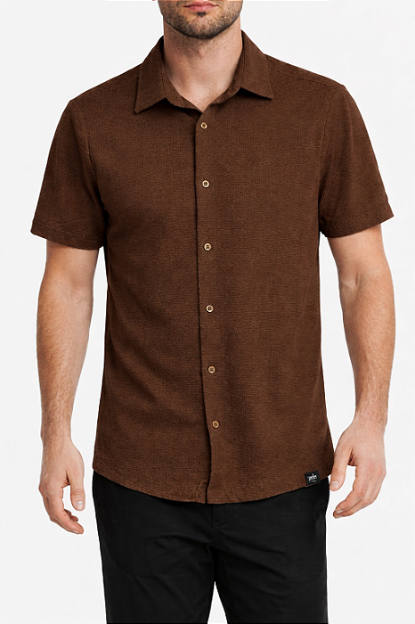 Camisa Adulto Manga Curta Botão Masculina Adulto Texturizad