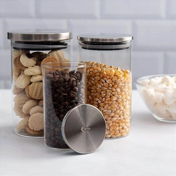 Pote Redondo de Vidro com Tampa de Inox 800ml Kenya