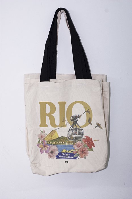 Bolsa ecobag em algodão cru tema Rio Pão de Açúcar
