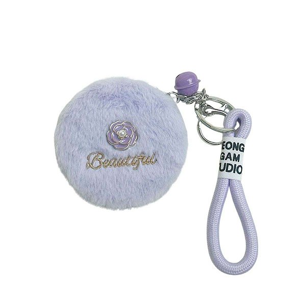 Mini Espelho Pelúcia Rosa Beautiful com Chaveiro