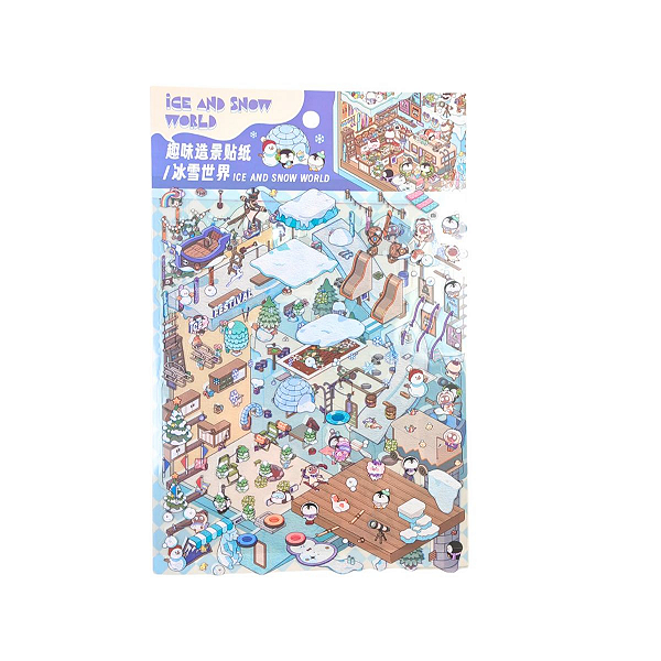 Adesivo Decorativo Ilha de Gelo com Pinguins Fofinhos