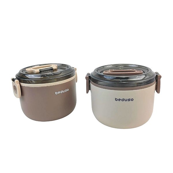 Marmita Compacta Redonda com Colher – Fácil de Transportar