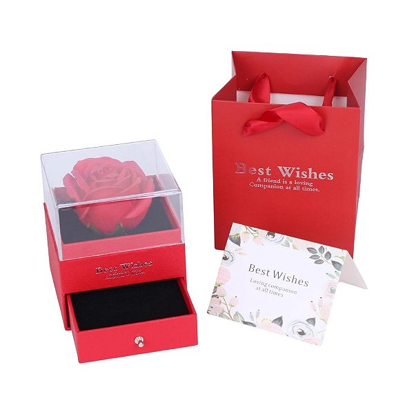 Porta Joias Retangular com Flor e Gaveta