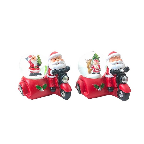 Ornamento Globo de Neve Natalina Papai com Moto, P - Allmini