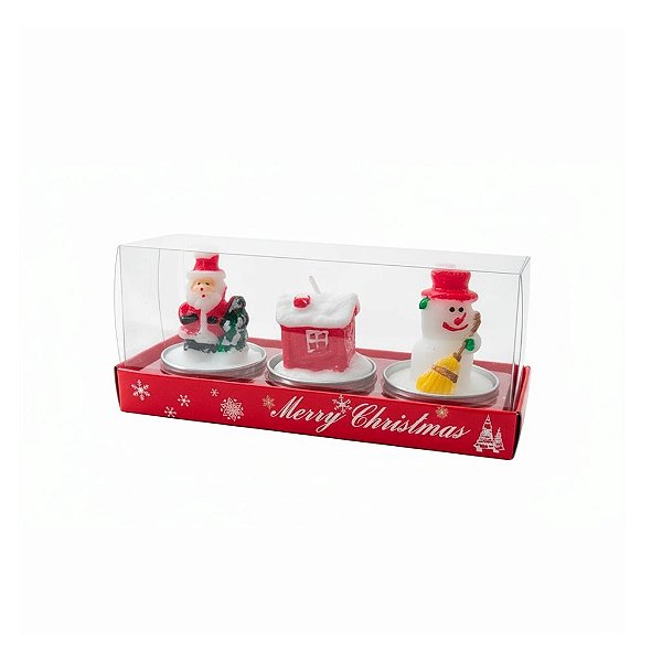 Conjunto de Vela de Natal Papai Noel, Casa e Boneco - Allmini