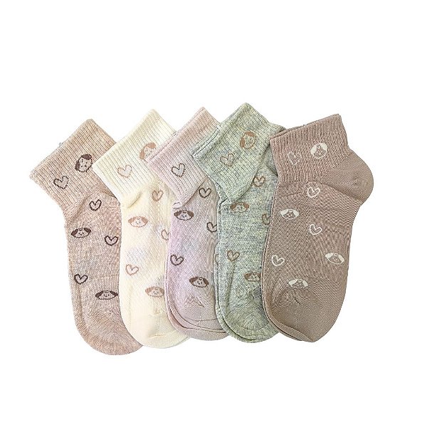 Meia Cano Baixo Feminina Dog e Coração Minimalista - Allmini