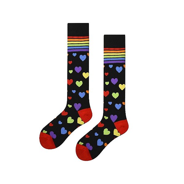 Meia Cano Médio Corações Coloridos