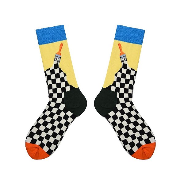 Meia Cano Médio Pintura Quadriculada