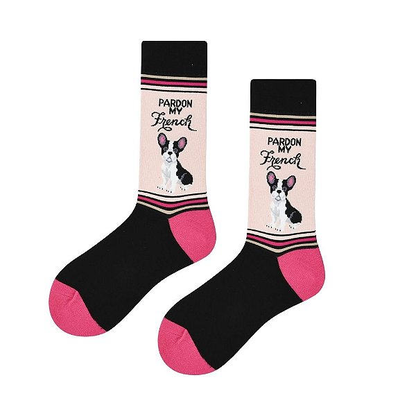 Meia Cano Médio Bulldog Frances - Pardon My French